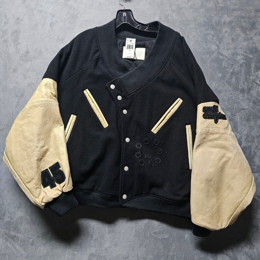 EZR Brand Marseille Varsity Jacket Black Wool Lambskin Leather MP24LVBWJC3002 XL